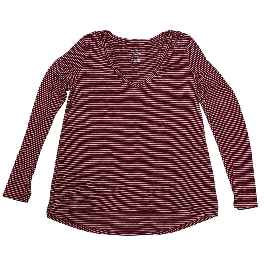 American Eagle Soft & Sexy Slub Long-sleeve Burgundy Striped Tee Size Small